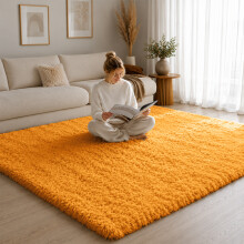 (160cm x 230cm OR 5ft 3" x 7ft 6"- Large Area Rug, Ochre/ Yellow- Area Rug) Large Fluffy Shaggy Rugs Non-Slip Living Room Rug