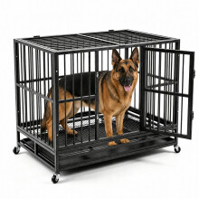 PawHaven Heavy Duty Metal Dog Crate with Wheel Escape Proof Foldable 46"