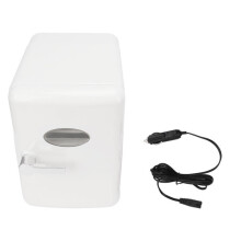 Nevera portátil compacta de 6 litros para coche, brocha de maquillaje blanca de 42 W