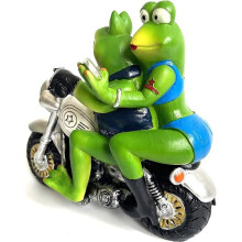 Tuinbeeld van Hetang Yuese - Kikker zittend op een motorfiets - Kikker van hars
