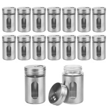 Conjunto de 16 potes para especiarias Hetang Yuese, em aço inoxidável branco.