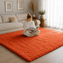 (160cm x 230cm OR 5ft 3" x 7ft 6"- Large Area Rug, Rust/ Orange- Shaggy Rugs) Modern Living Room Rugs Shaggy Fluffy Bedroom Soft Carpets Runner Indoor Outdoor Rug Floor Mats