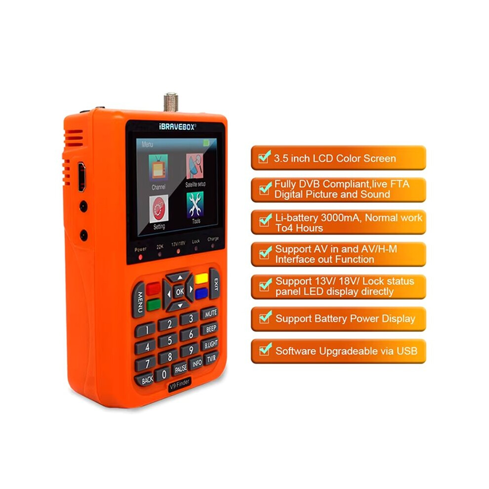 Ibravebox V9 Satfinder Hd Dvb-S/S2 3.5' Lcd Digital Satellite Satfinder H.265 Mpeg-4 Dvb S S2 Satellite Meter Siginal Sat Finder Eu Plug 6033613565325