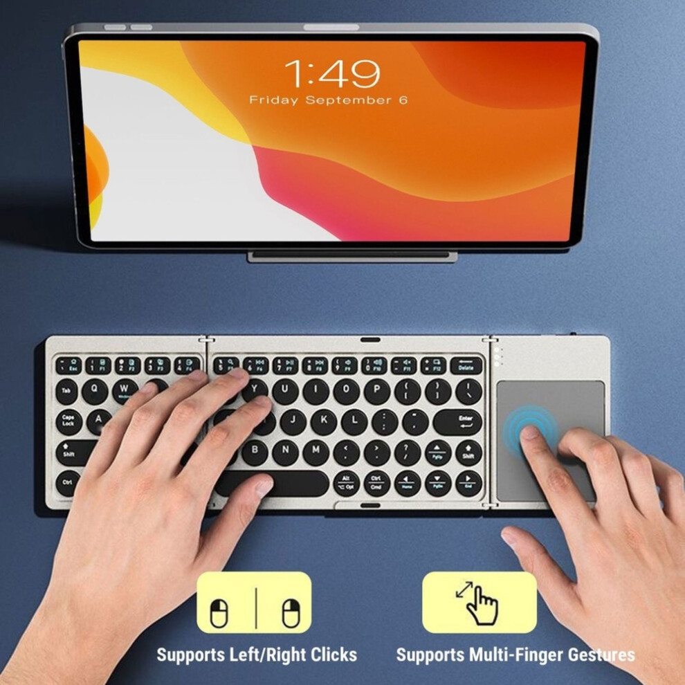 Foldable Keyboard Portable Wireless Keyboard With Pu Leather Cover Touchpad For Tablet Laptop Smartphone 4713332391796