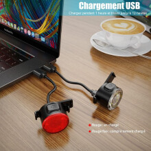 Éclairage de vélo LED Hetang Yuese, rechargeable par USB, avant et arrière