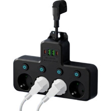 EU-Stekker met 4 Stopcontacten, Stekkerdoos, Universeel Netwerkfilter, USB-Oplader, Aparte Schakelaaradapter B