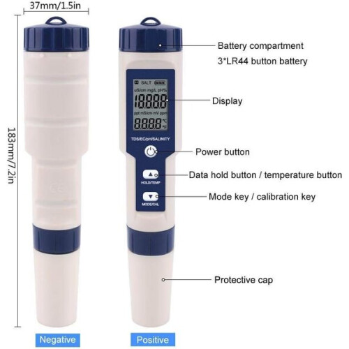 Hetang Yuese 5-in-1 multifunctionele pH-meter, draagbaar digitaal