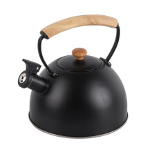 3L Black Wooden Handle Camping Whistling Kettle, Portable Outdoor
