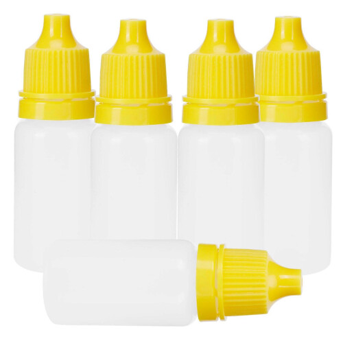 50Pcs 5ml Squeezable Empty Eye Dropper Bottles with Lids Plugs - Yellow