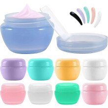 Leakproof Refillable Mini Cosmetic Makeup Jars, 18 Pcs Plastic Cream Jars Come with 6 Pcs Mini Spatulas, Small Plastic Travel Containers for Cosmetic