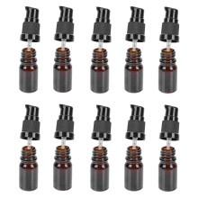 10pcs Brown Glass Sub Bottles with Pressing Dispenser for Essential Oils, Lotions, and Creams – Durable and Easy to Clean Cosmetic Containers