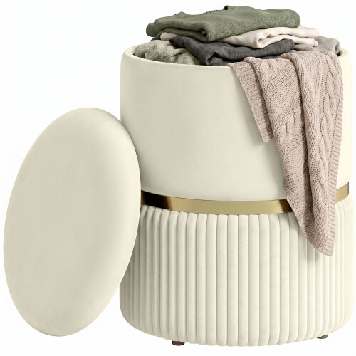 Homcom HOMCOM Round Pouffe Storage Footstool with Hidden Space, Beige 1