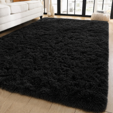(160cm x 230cm OR 5ft 3" x 7ft 6"- Large Area Rug, Black- Shaggy Rugs) Modern Living Room Rugs Shaggy Fluffy Bedroom Soft Carpets Runner Indoor Outdoor Rug Floor Mats