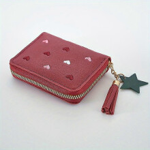 AUMIY Multi-Layer Faux Leather Passport Holder with Star Pendant, Colorful Zipper, Unlined, Perfect Size for Women, Cute Style ID Holder