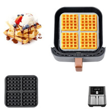 Square Waffle Molds for Air Fryer,Non-Stick Baking Tray for Belgian Waffles,Pancakes Egg Patties,Fits 4-7QT Air Fryers