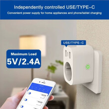 Tuya WiFi Plug EU Socket USB Type C Telefonladdare Hushållsapparat Fungerar med Alexa Home
