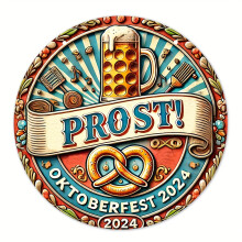 Oktoberfest-Aluminiumschild, Bierkrug, Brezeln, Noten