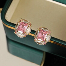 S925 Silver Pink Zircon Stud Earrings for Women