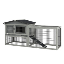 Contenitori da pavimento, gabbia per conigli, nicchia superiore in stile cottage con rampa, recinto esterno, grigio