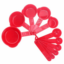 Stainless Steel Bowl with 10-Piece Red Measuring Spoon and