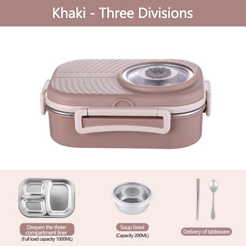 Stainless Steel Bento Box 3-Compartment Leak-Proof Insulated