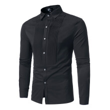 (Black, S) Camicia da uomo a maniche lunghe in tinta unita con pieghe frontali ZT-CS12