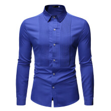 (Royal Blue, XXL) Koszula męska z długim rękawem w jednolitym kolorze z zakładkami z przodu ZT-CS12