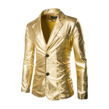 (Black, XXL) Men's Gold Foil Shiny Cool Jacket, Single-Breasted Two-Button Small Suit ZT-X60