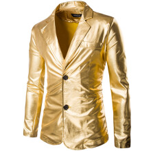 (Gold, XL) Gold Stamping Slim Fit Men's Casual Suit ZT-A11 Shiny