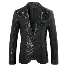 (Black, M) Men's Sequin Blazer ZT-X61 Shiny Disco Jacket for Fall Winter