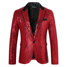 (Red, XL) Men's Sequin Blazer ZT-X61 Shiny Disco Jacket for Fall Winter