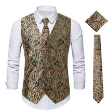 (SV01 Gold, XXXL) Men's Floral Jacquard Vest Autumn Winter Disco Jacket