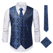 (Black Royal Blue, XL) Gilet sans manches brodé pour homme, motif tournesol d'automne, ZT-LM01