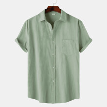 (Light Green, XL) Camicia estiva da uomo a maniche corte tinta unita, ideale per il pendolare e le uscite informali.