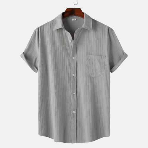 (Dark Gray, L) Summer Men's Solid Short Sleeve Commuter Shirt Casual Outing