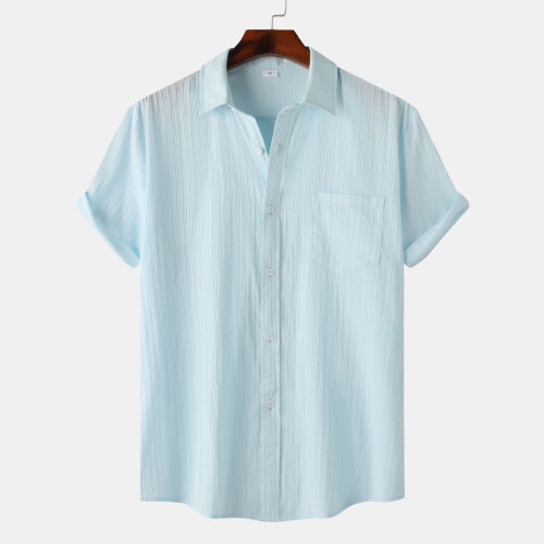 (Khaki, XL) Summer Men's Solid Short Sleeve Commuter Shirt Casual Outing 2