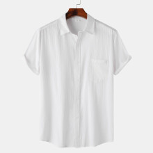 (White, XL) Camicia estiva da uomo a maniche corte tinta unita, ideale per il pendolare e le uscite informali.