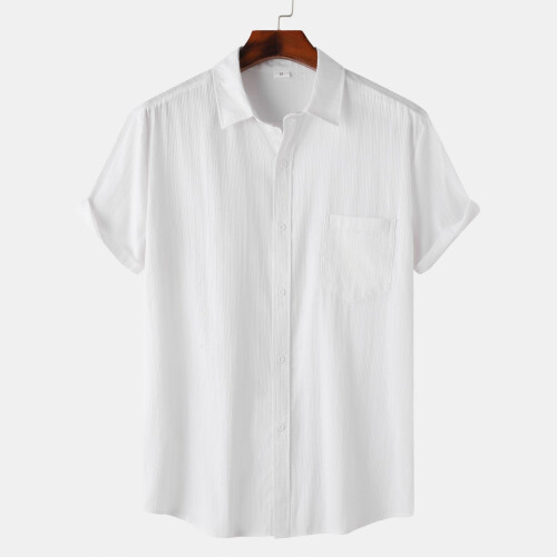 (White, XL) Summer Men's Solid Short Sleeve Commuter Shirt Casual Outing