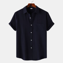 (Dark blue, L) Camicia estiva da uomo a maniche corte tinta unita, ideale per il pendolare e le uscite informali.