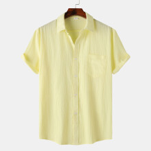 (Yellow, L) Sommerliches Herren-Kurzarmhemd, einfarbig, für Pendler und Freizeit