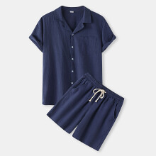 (Dark blue, 2XL) Completo estivo da uomo 2023 in cotone e lino, composto da t-shirt a maniche corte e pantaloncini, stile casual tinta unita A24