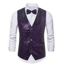 (Purple, M) Gilet sans manches à carreaux et sequins pour homme, automne-hiver, avec nœud papillon ZT-MJ36