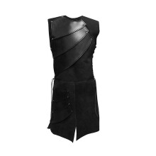 (Black, L) Ärmelloses, seitlich gebundenes Herren-Mittelalterkostüm ZT-T0101