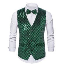(Green, 2XL) Gilet sans manches à carreaux et sequins pour homme, automne-hiver, avec nœud papillon ZT-MJ36