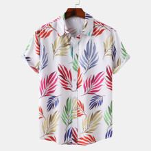 (C303, S) Camicia da uomo a maniche corte con stampa digitale a tema spiaggia tropicale.