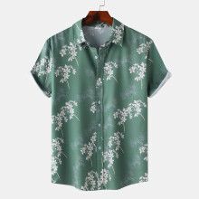 (C305, L) Chemise à manches courtes pour homme, imprimé numérique tropical de plage