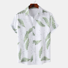 (C313, L) Camicia da uomo a maniche corte con stampa digitale a tema spiaggia tropicale.