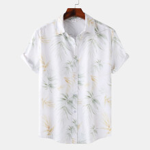 (C314, XXL) Camicia da uomo a maniche corte con stampa digitale a tema spiaggia tropicale.