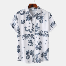(C309, XL) Camicia da uomo a maniche corte con stampa digitale a tema spiaggia tropicale.
