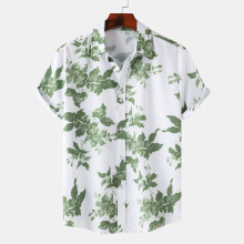(C311, S) Camicia da uomo a maniche corte con stampa digitale a tema spiaggia tropicale.